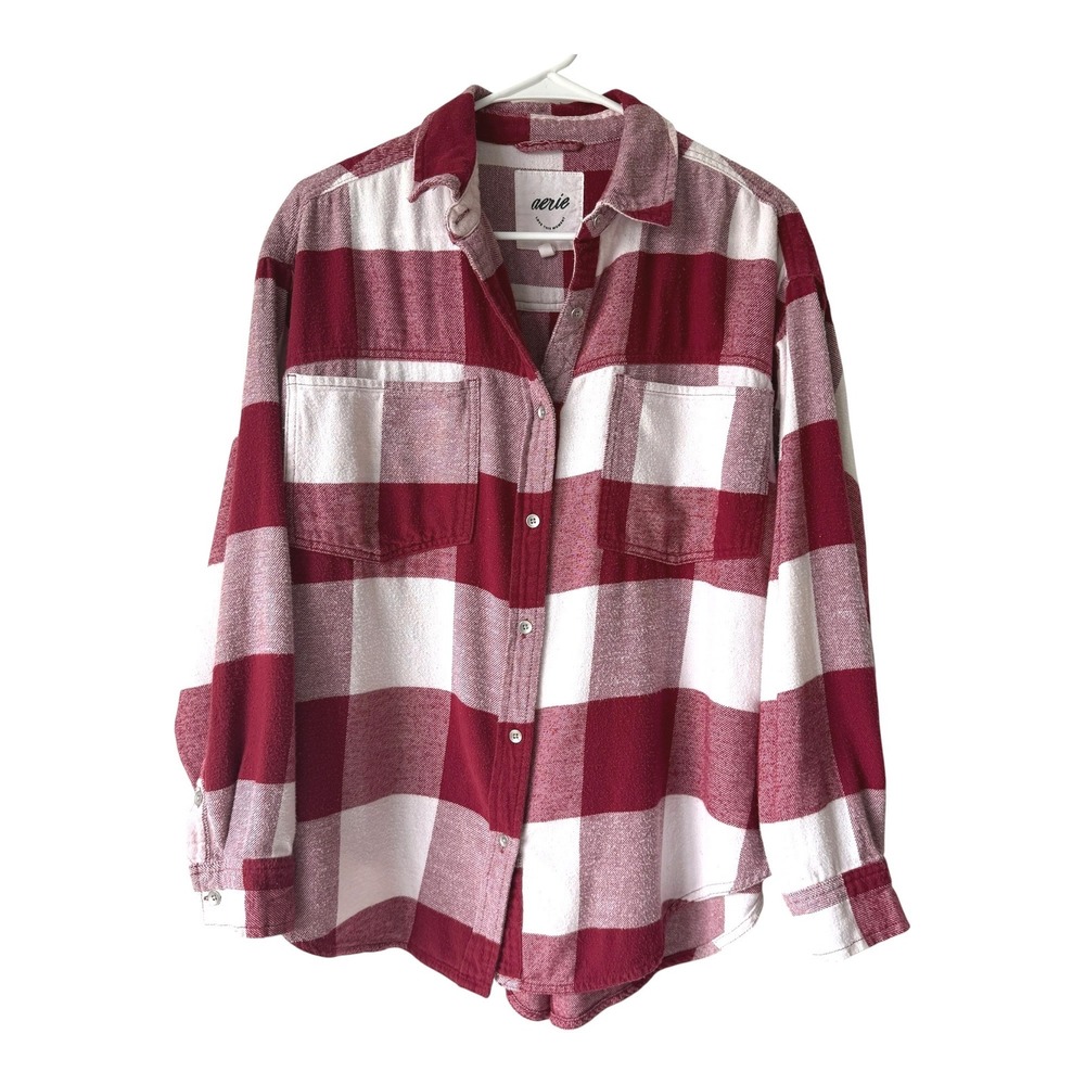 Aerie Flannel Boyfriend Shirt Women Small Buffalo Plaid Oversized Layer Grunge